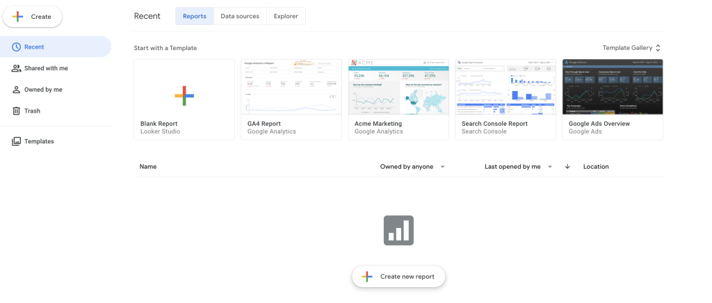 Click ที่ Blank Report หรือ Create New Report เพื่อเริ่มสร้างใหม่ตั้งแต่ต้น